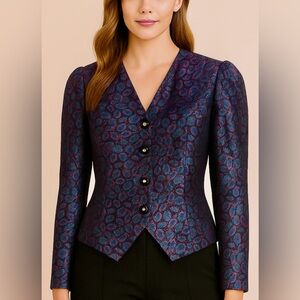 Vintage Cattiva Boutique‎ Metallic Paisley Blazer Top Shimmer Glam Party Size 10